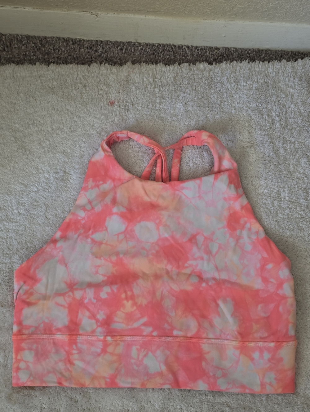 Tie-Dye High Neck Sports Bra Top - Pink/Peach Size 10